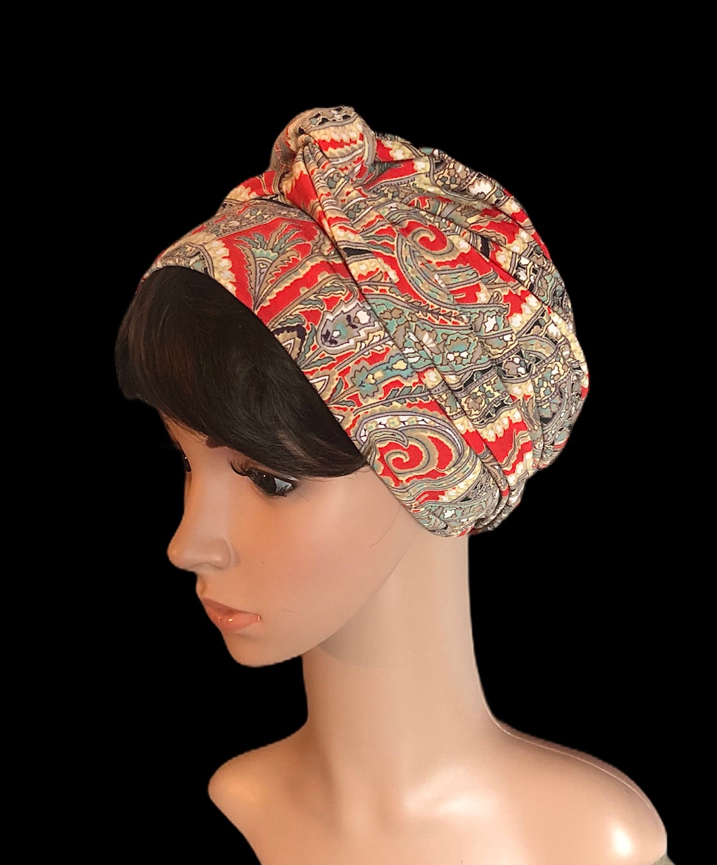 Paisley Hair Scarf Red Stretch Head Scarf Turban Hair Wrap Etsy UK