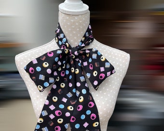 Liquorice allsorts scarf candy sweets neck bow thin mod tie Book Day fancy dress costume