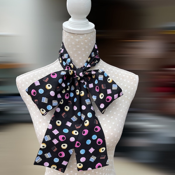 Liquorice allsorts scarf candy sweets neck bow thin mod tie Book Day fancy dress costume