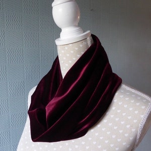 Maroon velvet snood, wine cowl scarf, single loop, claret neck warmer