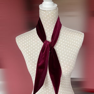 Maroon velvet scarf, sixties mod tie, retro rockstar neck wear, unisex gift crushed or smooth velvet