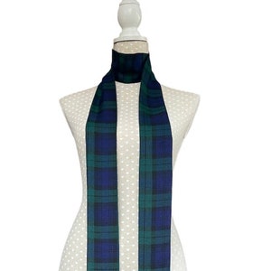 Black Watch Tartan skinny scarf, green plaid sash, blue green belt, checked neck bow - wedding, New Year