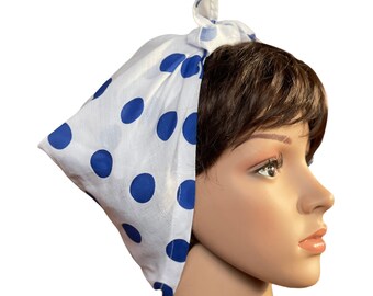 White polka dot hair scarf, Rosie the Riveter style headband, retro hair wrap, cotton forties pin up