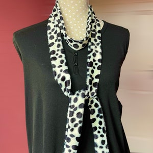 Dalmatian skinny scarf, animal print mod tie, Velbio faux fur, costume wear