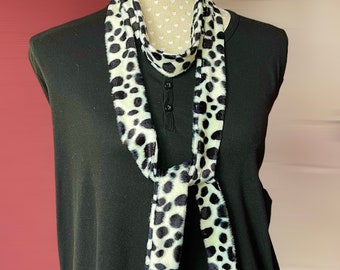 Dalmatian skinny scarf, animal print mod tie, Velbio faux fur, costume wear