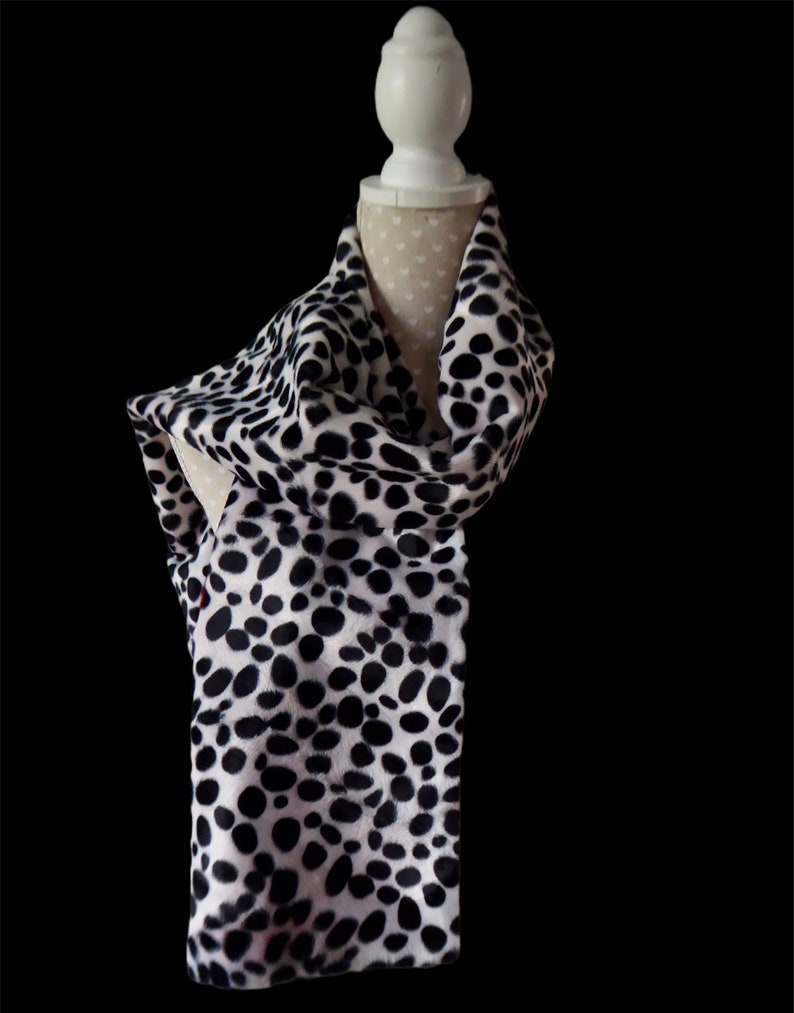 Black and white Dalmatian print stole, animal print shawl/scarf, red satin lining, fancy dress costume image 3