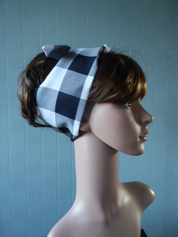 Black And White Gingham Hair Scarf Retro Checked 1940 S Etsy