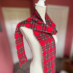 Red tartan scarf, Royal Stewart plaid fleece, traditional Scottish, unisex checked scarf, Unisex gift
