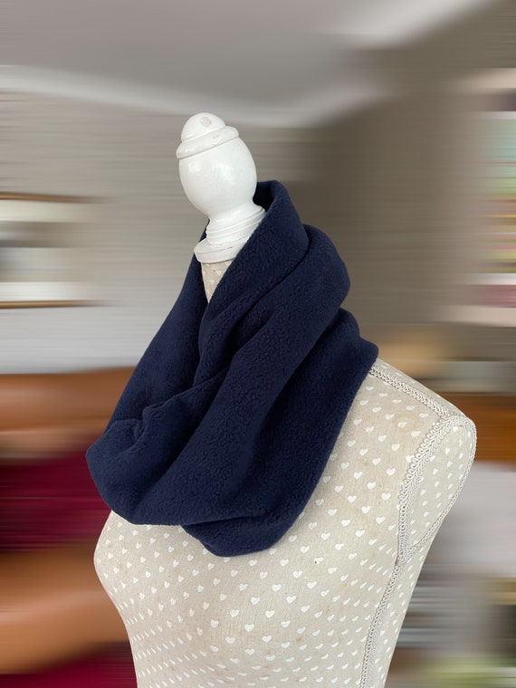 Navy Fleece Snood Blue Cowl Scarf Unisex Neck Warmer Single