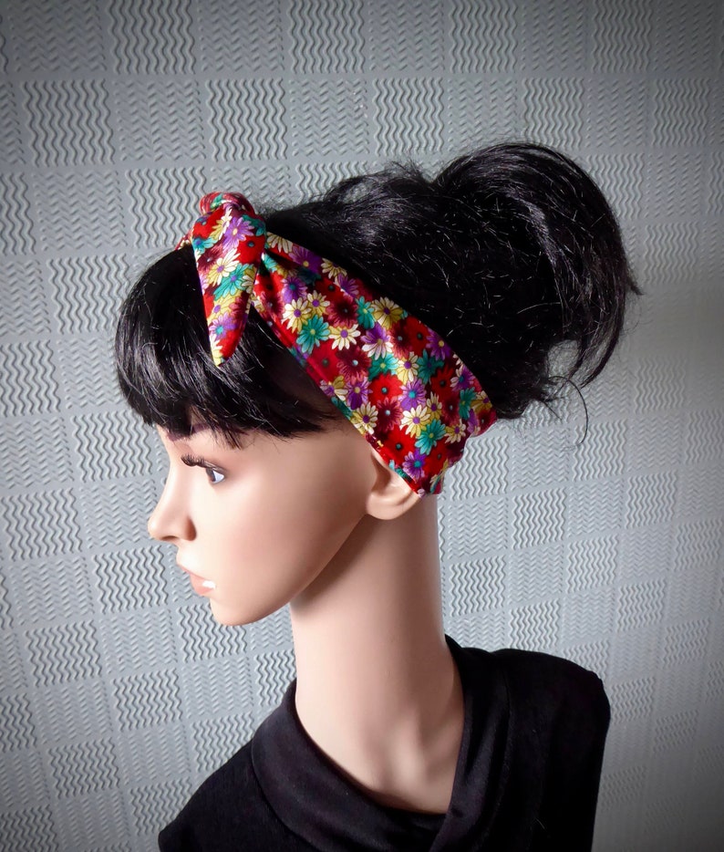 Flowered Hair Scarf Retro 1940s Hair Wrap Cotton Headband Etsy