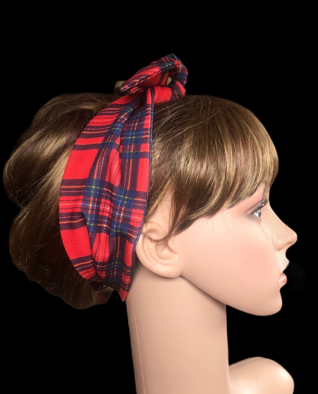 Red Tartan Hair Scarf Stretch Plaid Pin Up Retro Forties Etsy UK