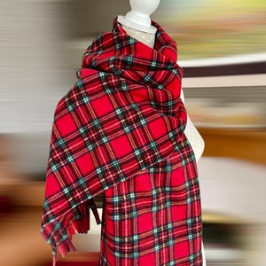 Bufanda grande de tartán rojo, chal de cuadros Royal Stewart unisex - regalo