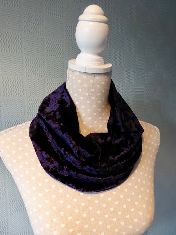blue velvet loop scarf Navy blue velvet snood//cowl Christmas gift,