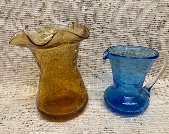 Two Vintage Crackle Glass Vases