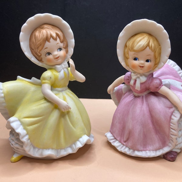 Two Ardco Porcelain Bisque Bloomer Girl Figurines