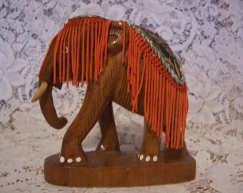 Fancy Carved Wooden Elephant Figurine