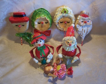 Seven Paper Mache' Christmas Ornaments