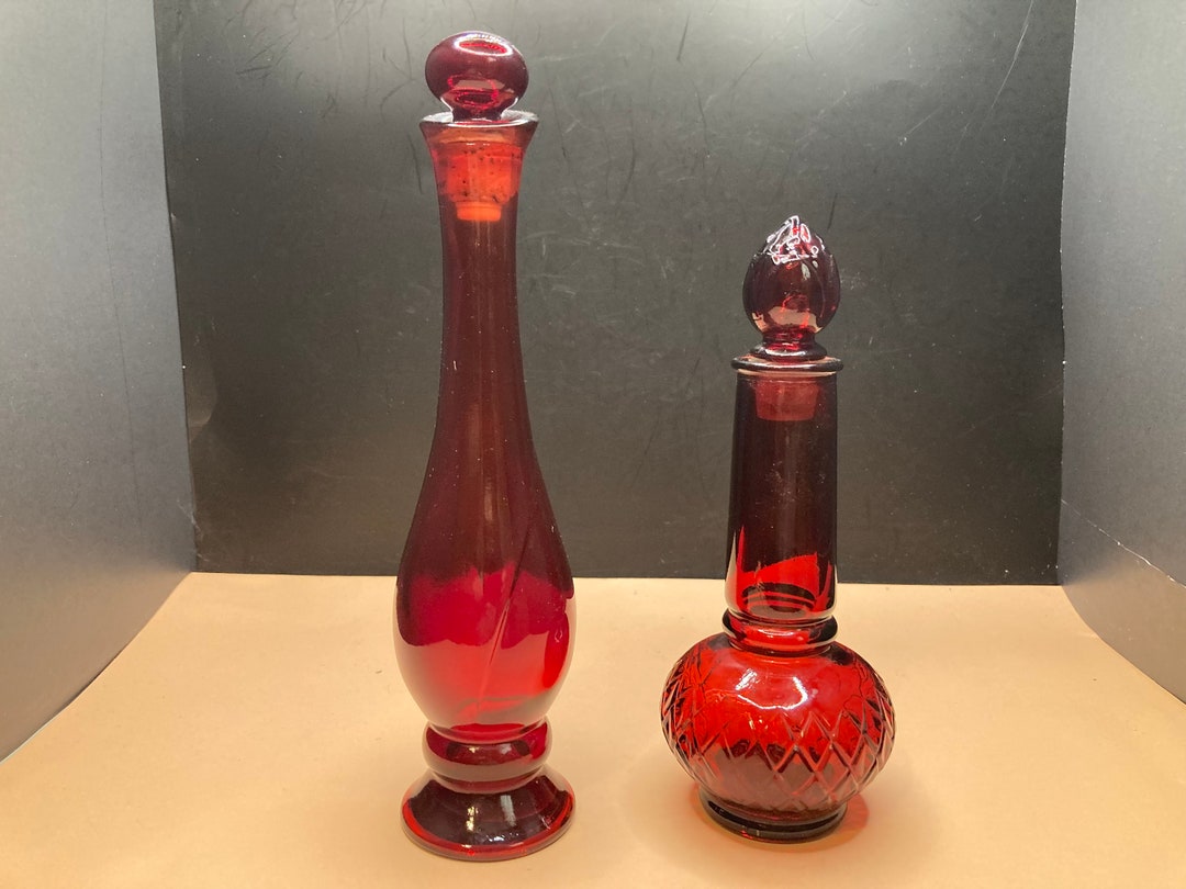 Two Red Glass Perfume Bottles Etsy