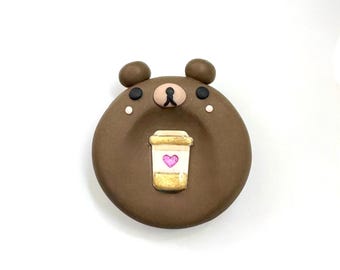 Handmade Clay Coffee Bear Worry Stone – Anxiety Relief Fidget Toy