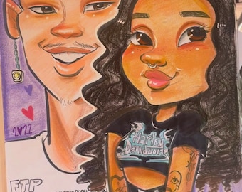 2 Faces in Color - Custom Cute Cartoon Caricature Drawing for Two People - Couple’s Drawing