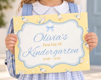 Cartel personalizado de patito para jardín de infancia / Póster de lazo de acuarela para la vuelta al cole (descarga digital)