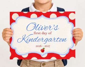 Cartel personalizado para el primer día de clases / Póster de jardín de infantes con estampado de cuadros azules (descarga digital)