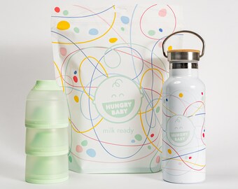 Kit de viaje para leche de fórmula infantil: Termo de acero inoxidable de 500 ml + Dispensadores de fórmula / Regalo para mamá primeriza, baby shower, Navidad / Bebé hambriento