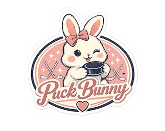 Pegatina de Puck Bunny / Fan art de romance de hockey kawaii / Calcomanía para botella de agua