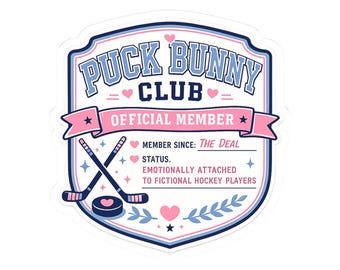 Oficjalna naklejka członka Puck Bunny Club | Prezent dla fana Hockey Romance