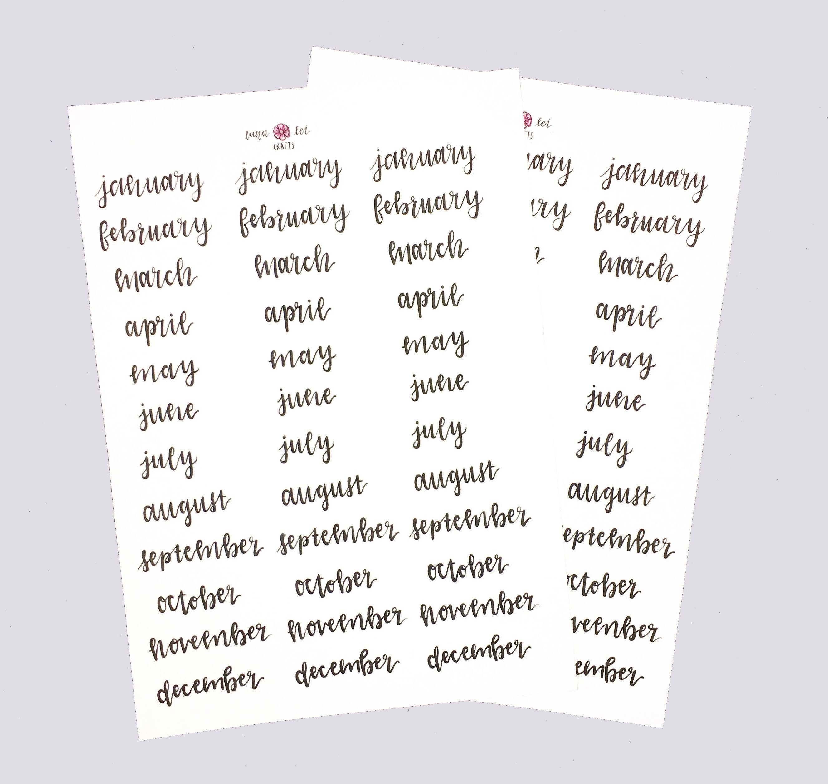 2-pack cursive calligraphy months of the year bullet journal | Etsy