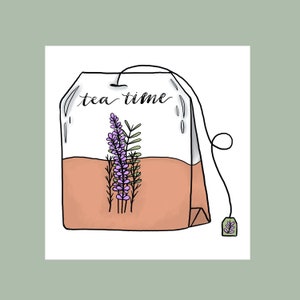 Tea Time Plants and Flowers Tea Bag DIGITAL DOWNLOAD PDF Art Print
