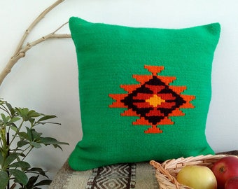 Green handwoven kilim throw pillow covers ~ green boho cushion ~ green decorative boho cushion ~ made to order pillows
