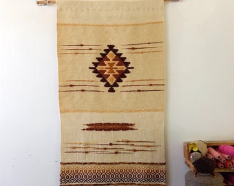 Colgante de pared de lana tejida, tapiz de pared, colgante de pared hecho a mano, arte único de tapicería de pared boho, tapiz de arte de fibra