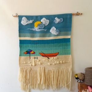 Woven wool tapestry The boat wall hanging handmade wall hanging unique boho wall tapestry art unique fiber art image 1