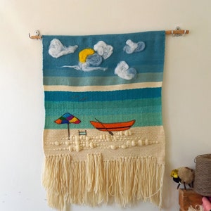 Woven wool tapestry The boat wall hanging handmade wall hanging unique boho wall tapestry art unique fiber art image 1