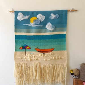 Woven wool tapestry The boat wall hanging handmade wall hanging unique boho wall tapestry art unique fiber art image 2