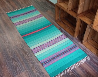Blue Striped Rug With Yellow Orange and Red Motifs Blue - Etsy