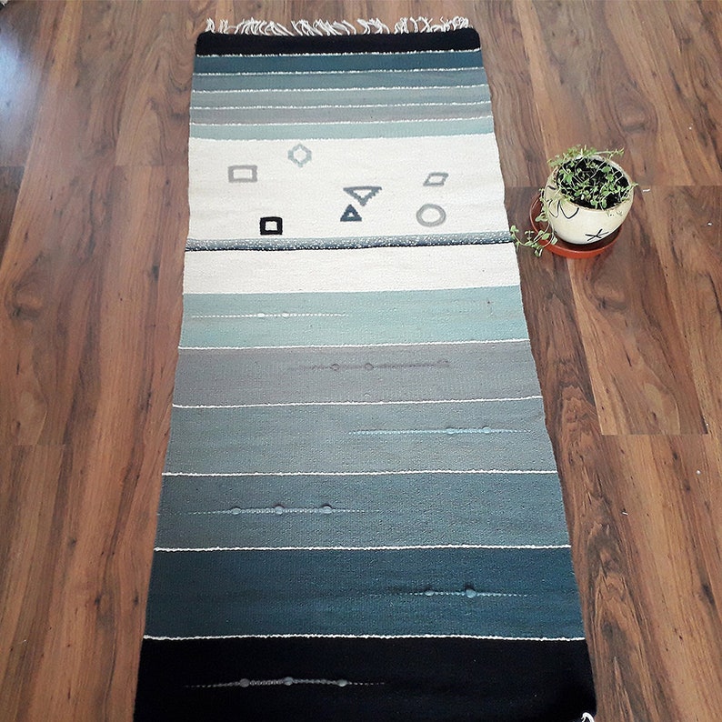 Gray Geometric Wool Rug With Stripes for Your Unique Home Etsy
