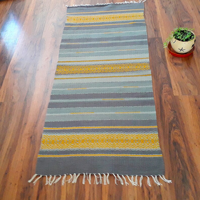Grey rug runner Grey and Yellow Striped Wool Rug Runner Etsy