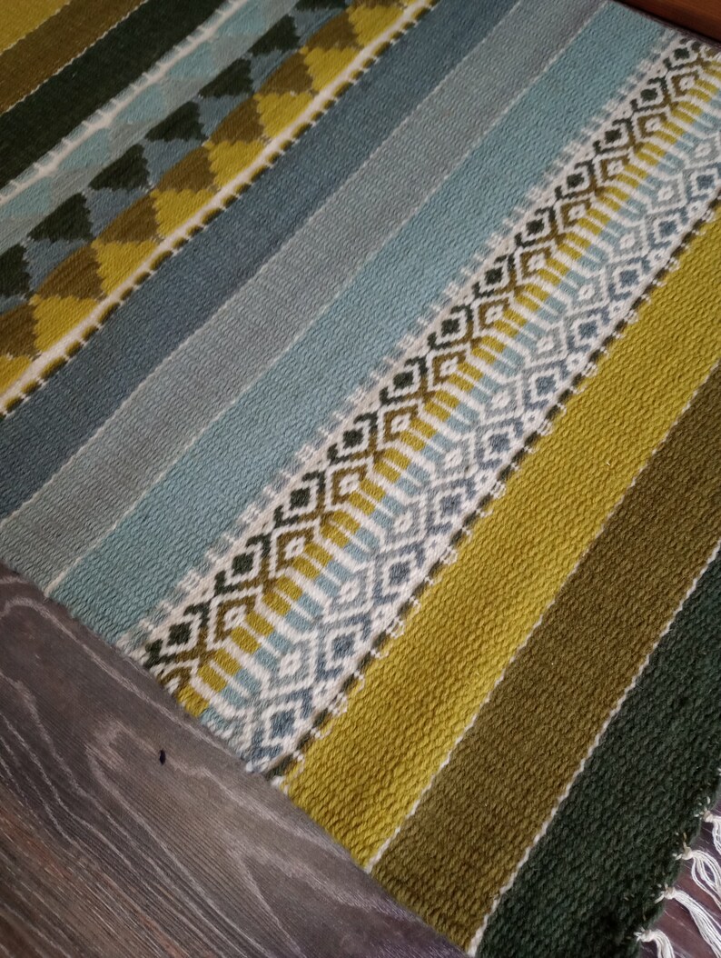Hand woven wool kilim rug in grey and green tabac colors for your home decor, unique handmade area rug, striped grey and green rug image 4