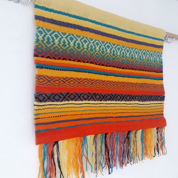 Colorful Woven wool wall hanging, wall tapestry, handmade wall hanging, unique boho wall tapestry art, fiber art tapestry