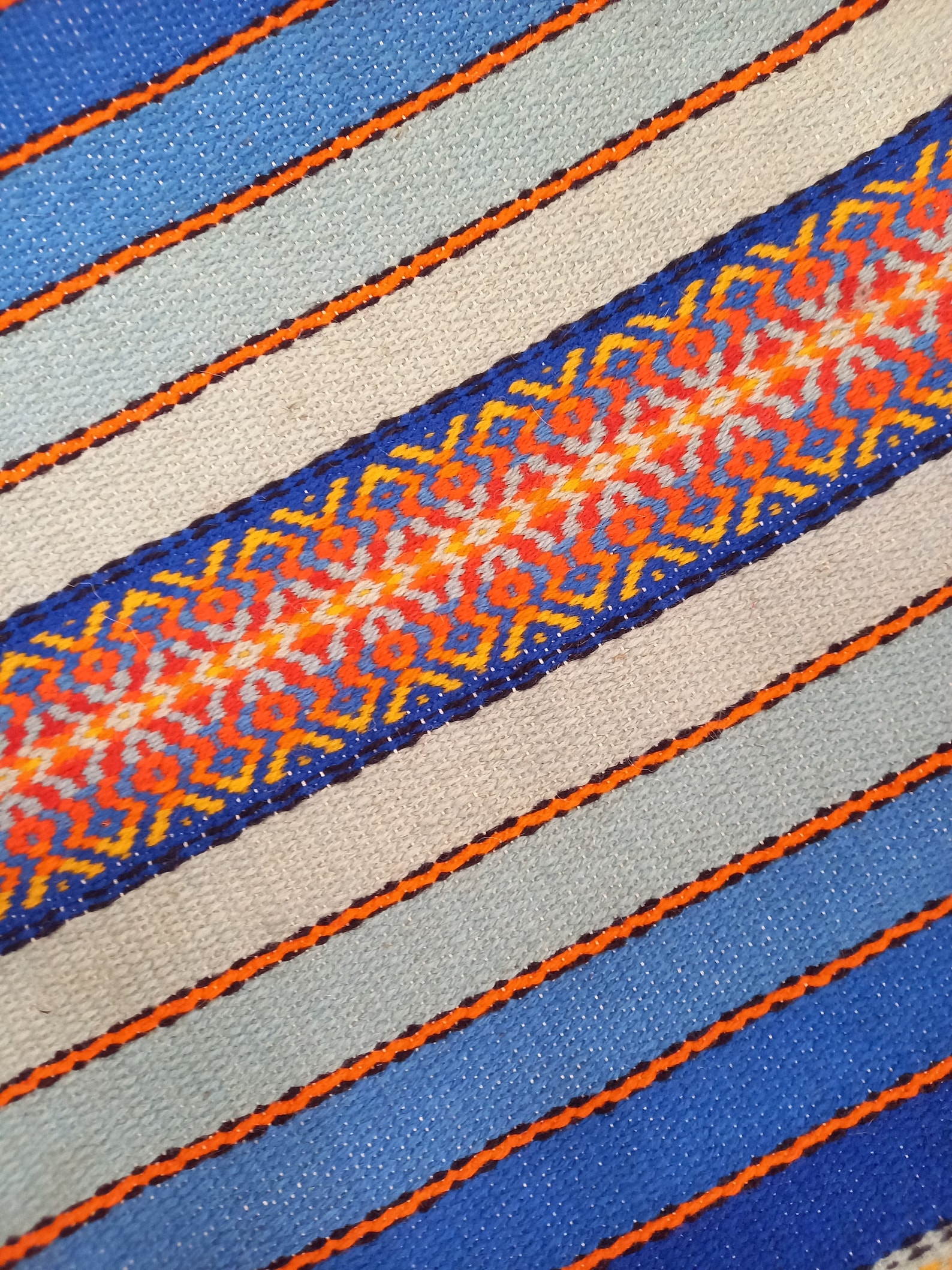 Blue Striped Rug With Yellow Orange and Red Motifs 5 Shades Etsy