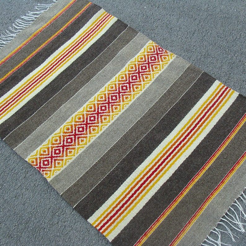 Striped Wool Rug Made to Order in Brown Shades and Yellow Etsy