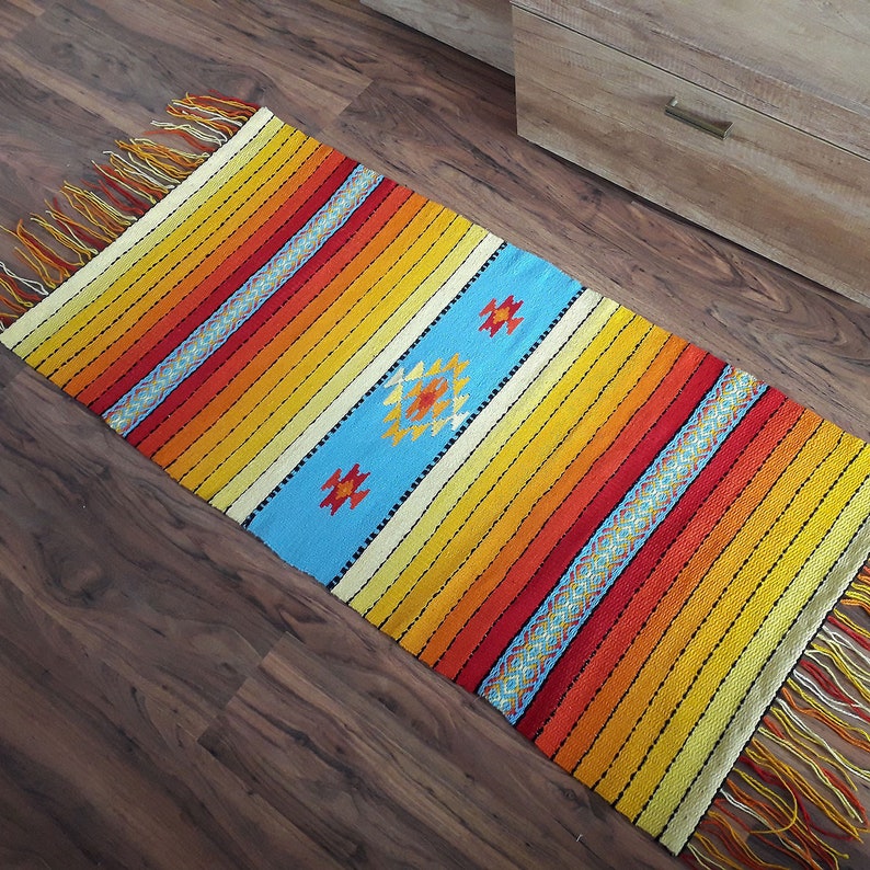 Colorful Striped Aztec Throw Rug Multicolor Accent Rug Etsy