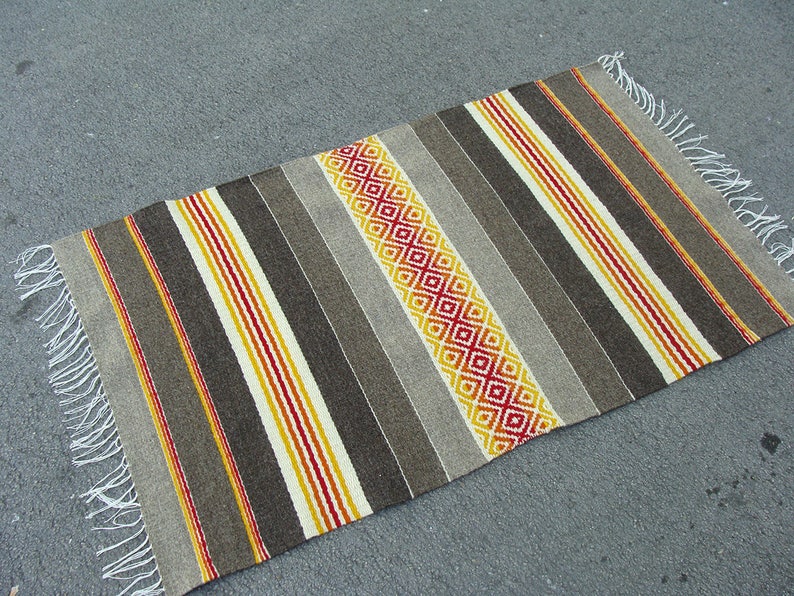 Striped Wool Rug Made to Order in Brown Shades and Yellow Etsy