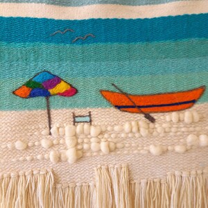 Woven wool tapestry The boat wall hanging handmade wall hanging unique boho wall tapestry art unique fiber art image 8