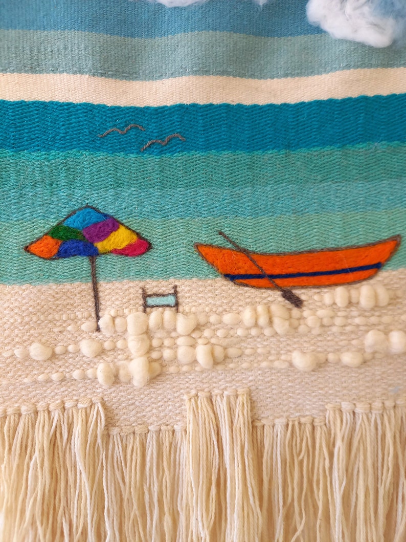 Woven wool tapestry The boat wall hanging handmade wall hanging unique boho wall tapestry art unique fiber art image 8