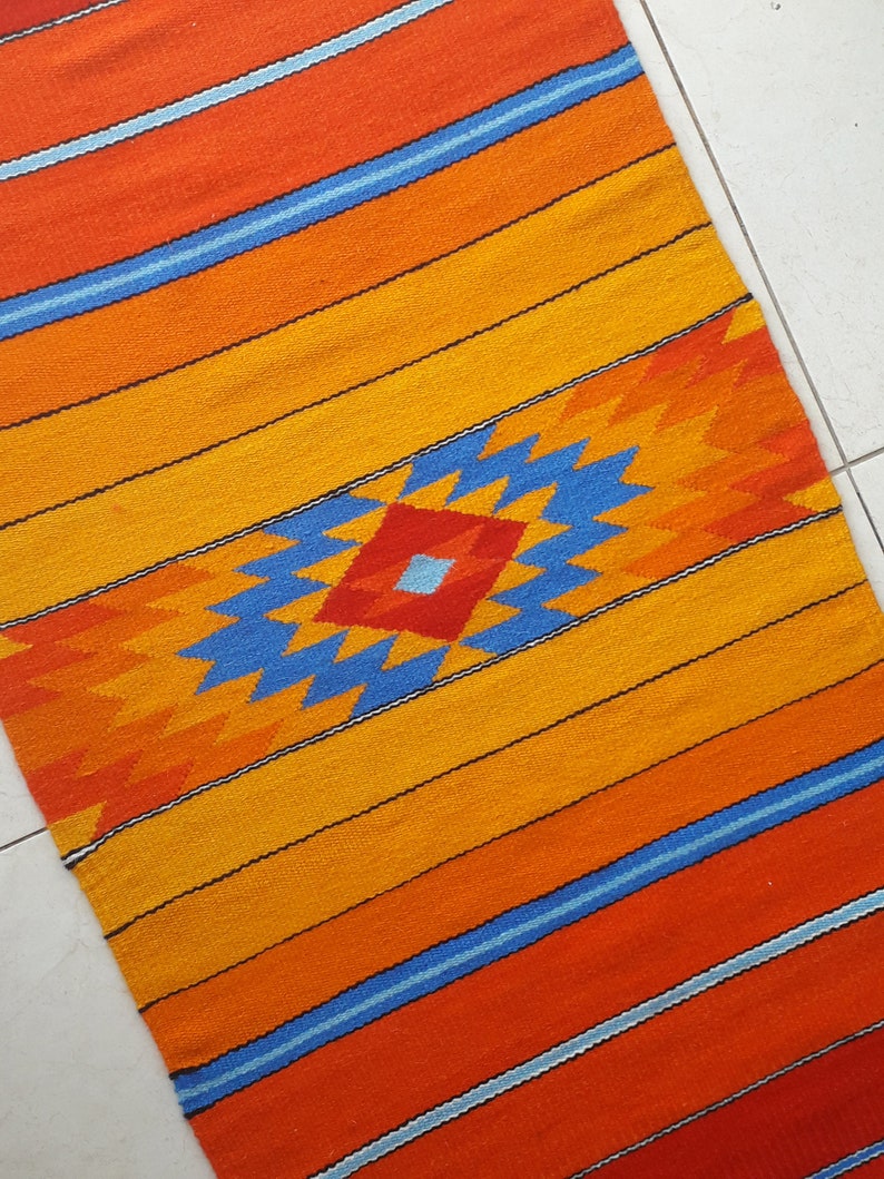 Handwoven Area Rug in Red, Orange, Yellow and Blue Farmhouse Rug Runner Kilim Natural Wool Rug