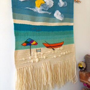 Woven wool tapestry The boat wall hanging handmade wall hanging unique boho wall tapestry art unique fiber art image 7