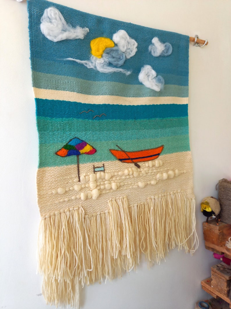 Woven wool tapestry The boat wall hanging handmade wall hanging unique boho wall tapestry art unique fiber art image 7